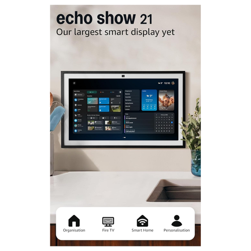 Amazon Echo Show 21 smart speaker with display, framed screen and app icons