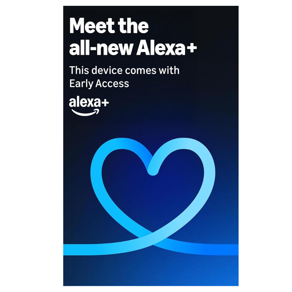 Alexa+ promotional card with 'all-new Alexa+' text and heart graphic