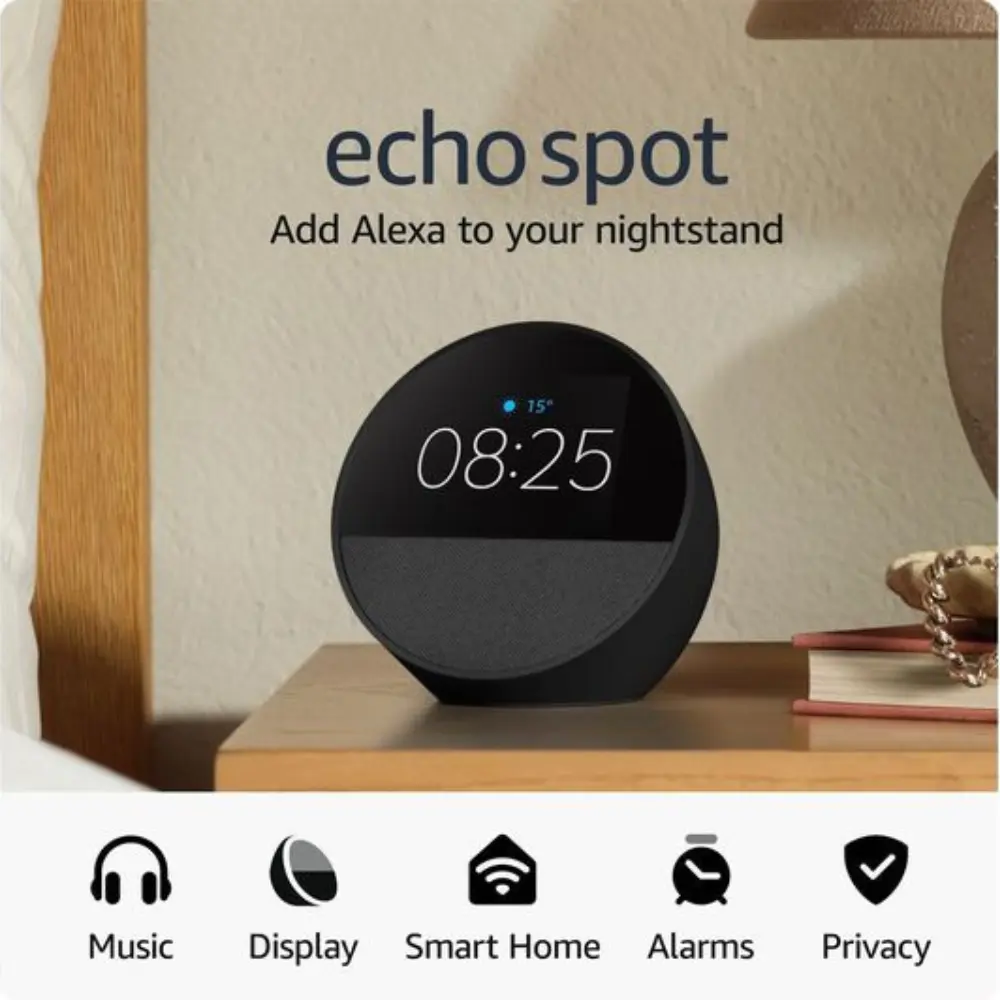 AMAZON Echo Spot Smart Alarm Clock with Alexa - Black