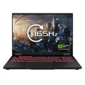Black gaming laptop with red backlit keyboard and 165Hz display