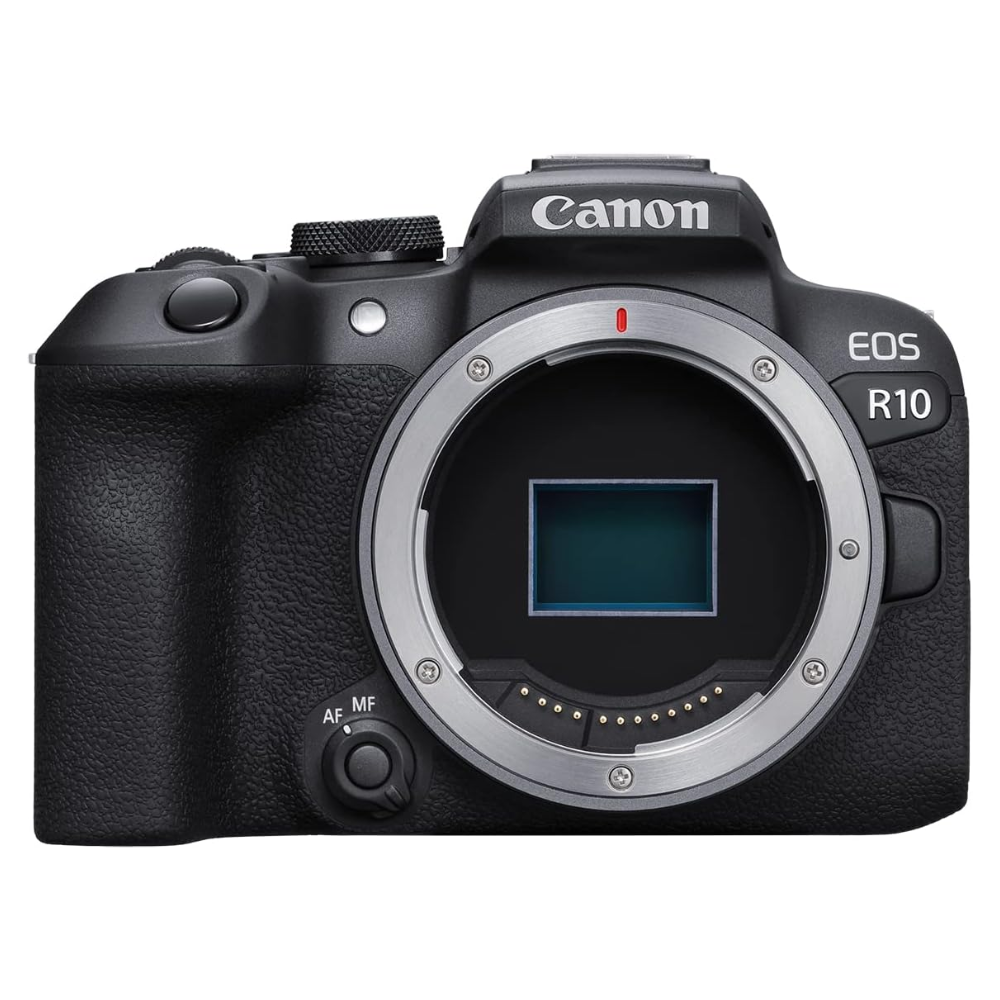 Black Canon mirrorless camera with exposed lens mount and sensor