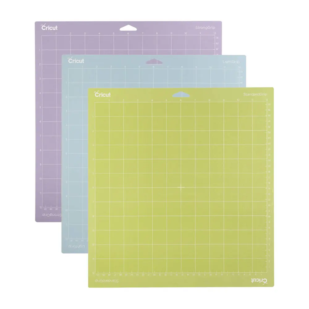 Cricut cutting mats set with purple, blue, and lime grid sheets