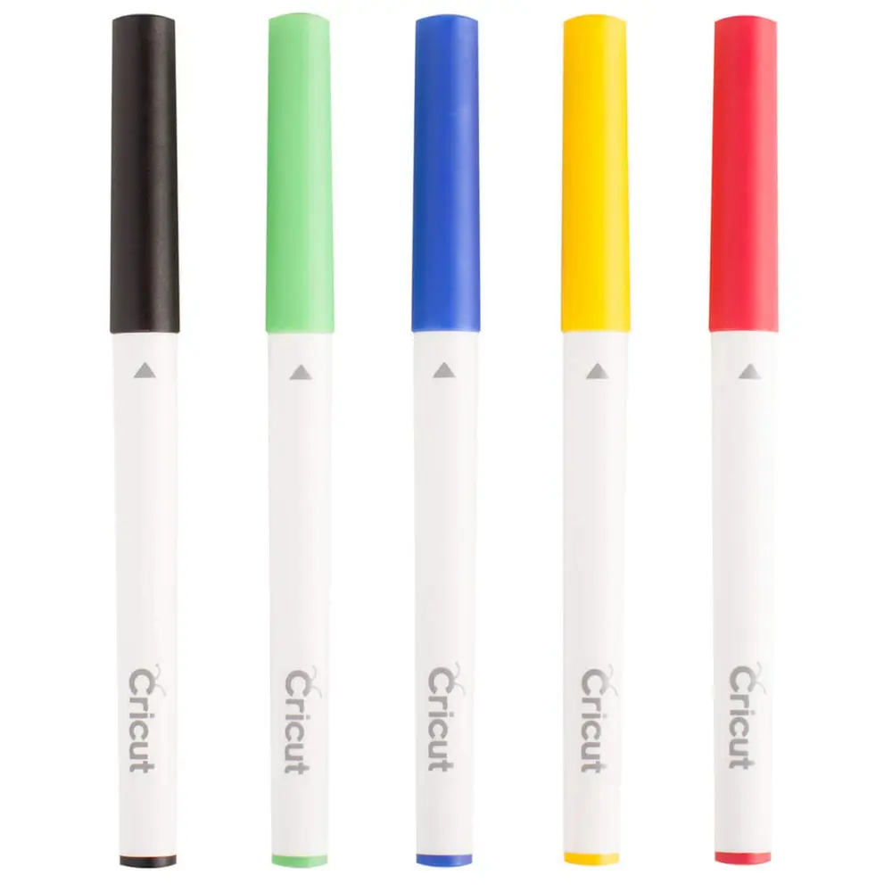 Cricut marker pens set with black, green, blue, yellow, and red caps