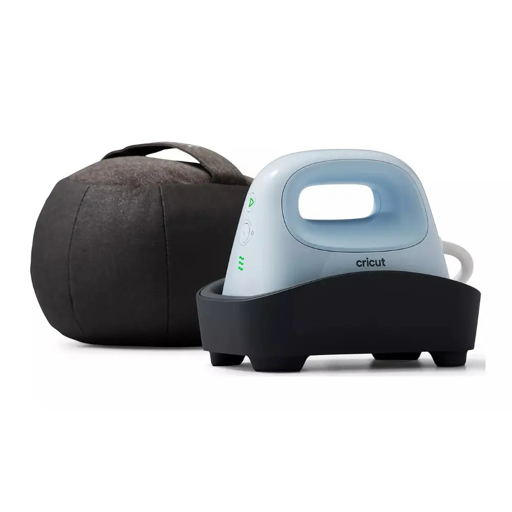 Cricut Hat Press machine with black base and light blue dome