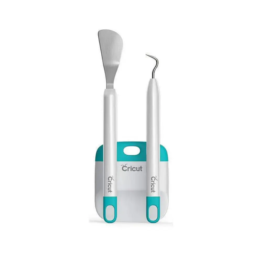 Cricut weeding tools set with two metal spatulas and white-and-teal handles