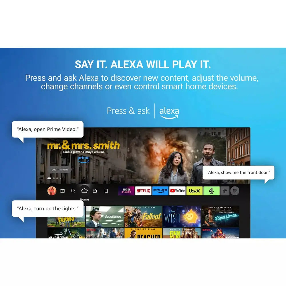 Finlux 32-inch HD Fire TV smart LED TV showing Alexa prompt on screen