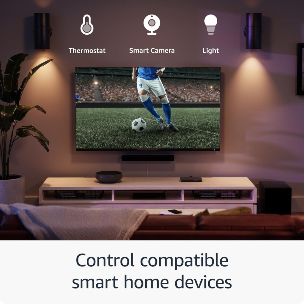 Streaming device controlling smart home with device icons on TV