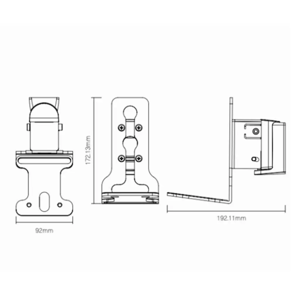 Black wall-mount bracket size diagram, including overall measurements