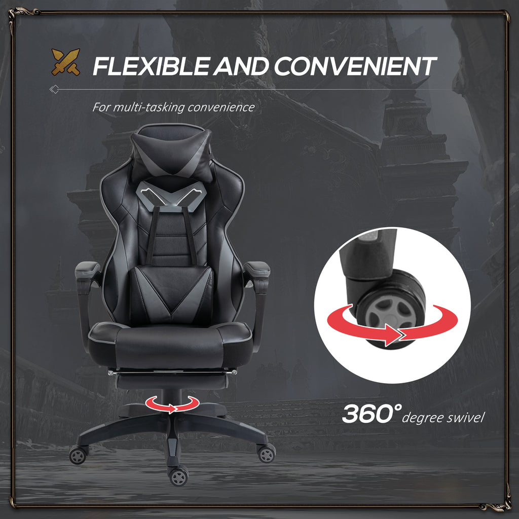 Swivel gaming chair with headrest and lumbar support; 360-degree turn function, dark grey PU