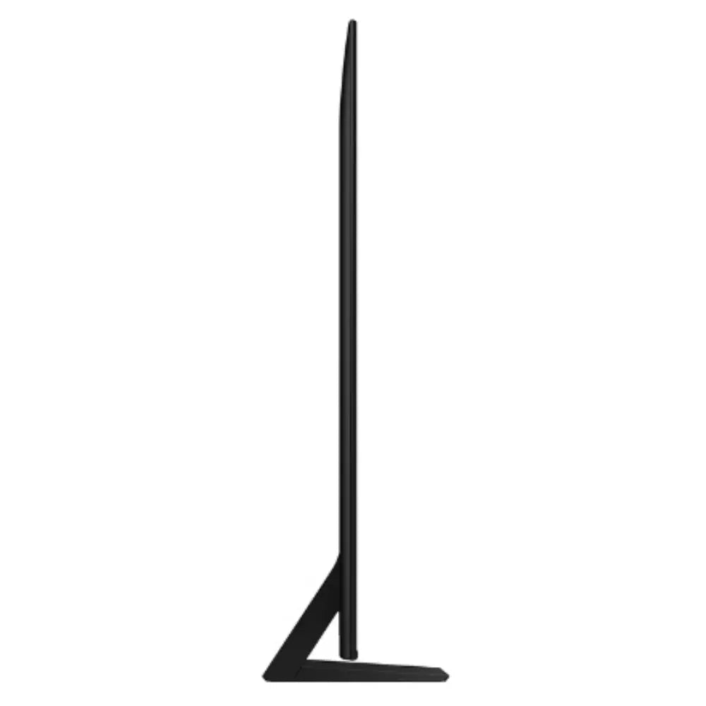 TV stand base and thin black screen frame, side view