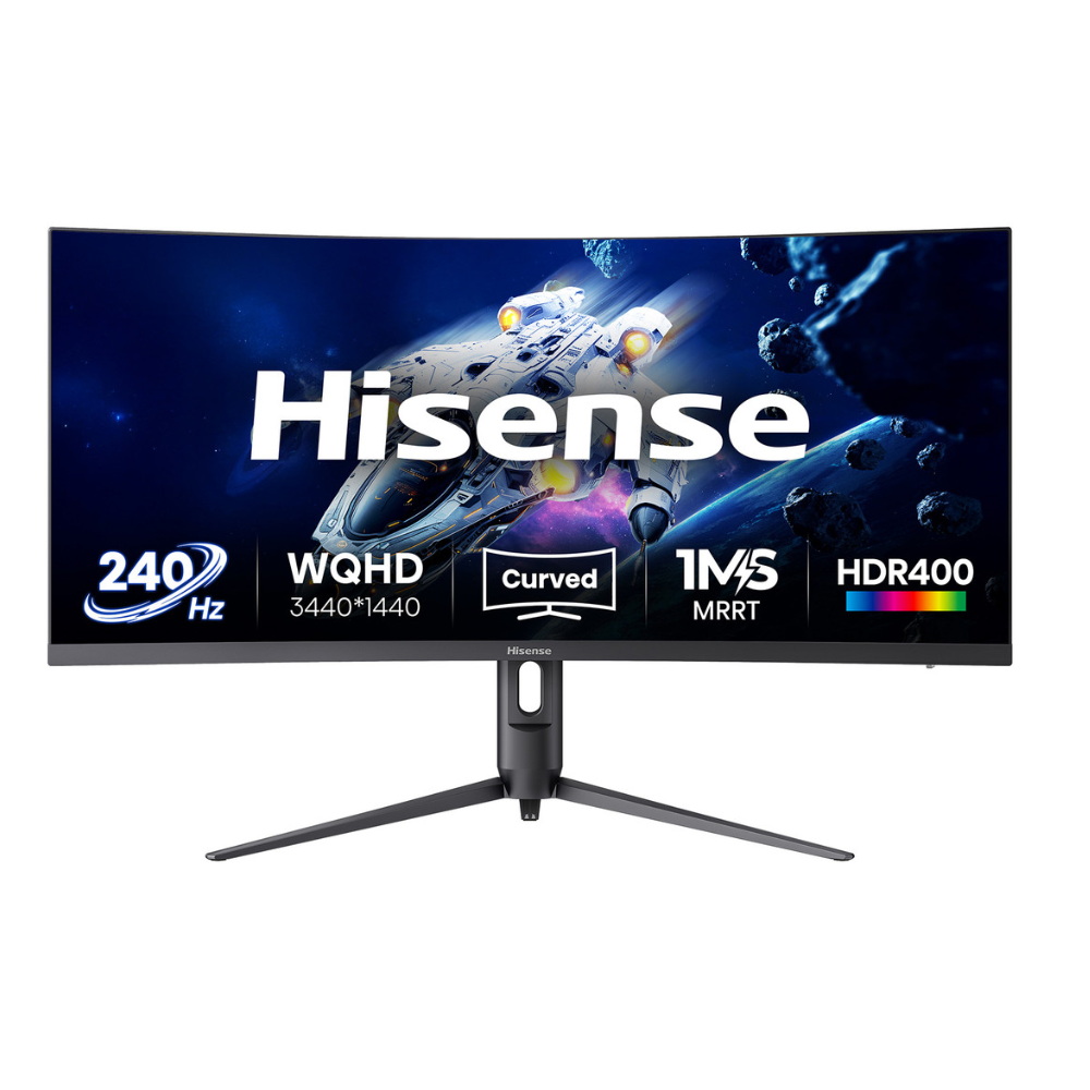 Curved ultrawide gaming monitor with WQHD display and three-prong stand