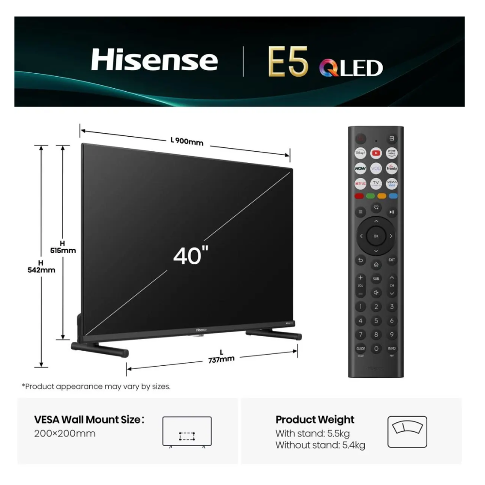 HISENSE 40 INCH SMART TV 40E5QTUK
