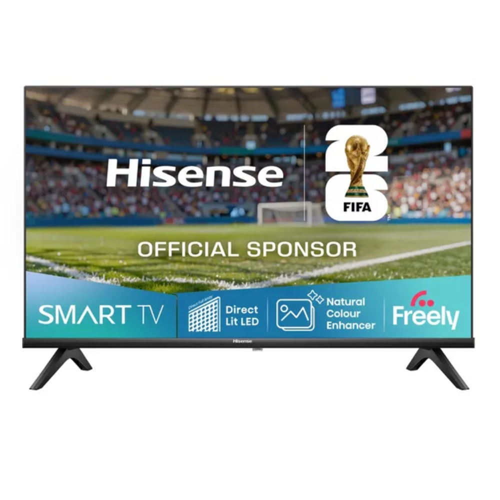 40-inch Hisense LED smart TV with dual stands, showing FIFA Official Sponsor