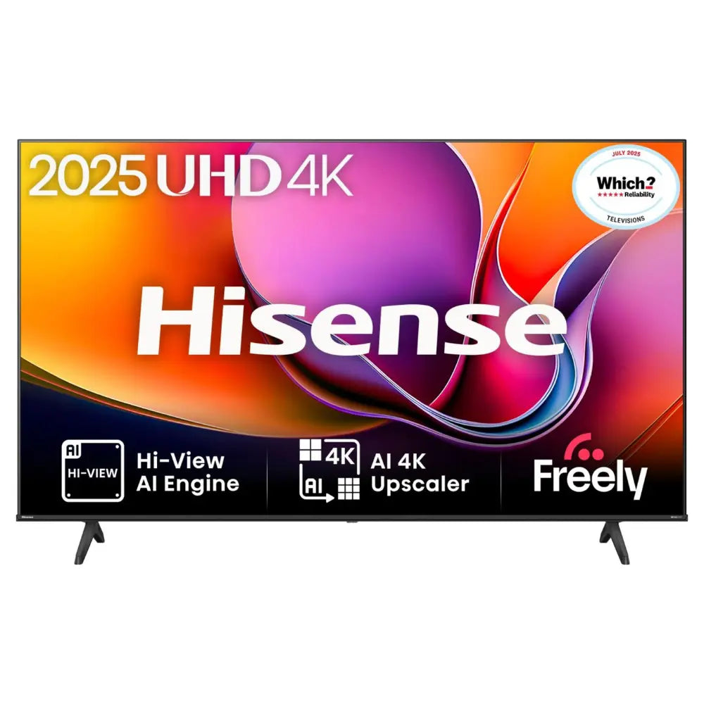 43-inch Hisense 4K HDR smart LED TV with flat screen and two kickstand feet