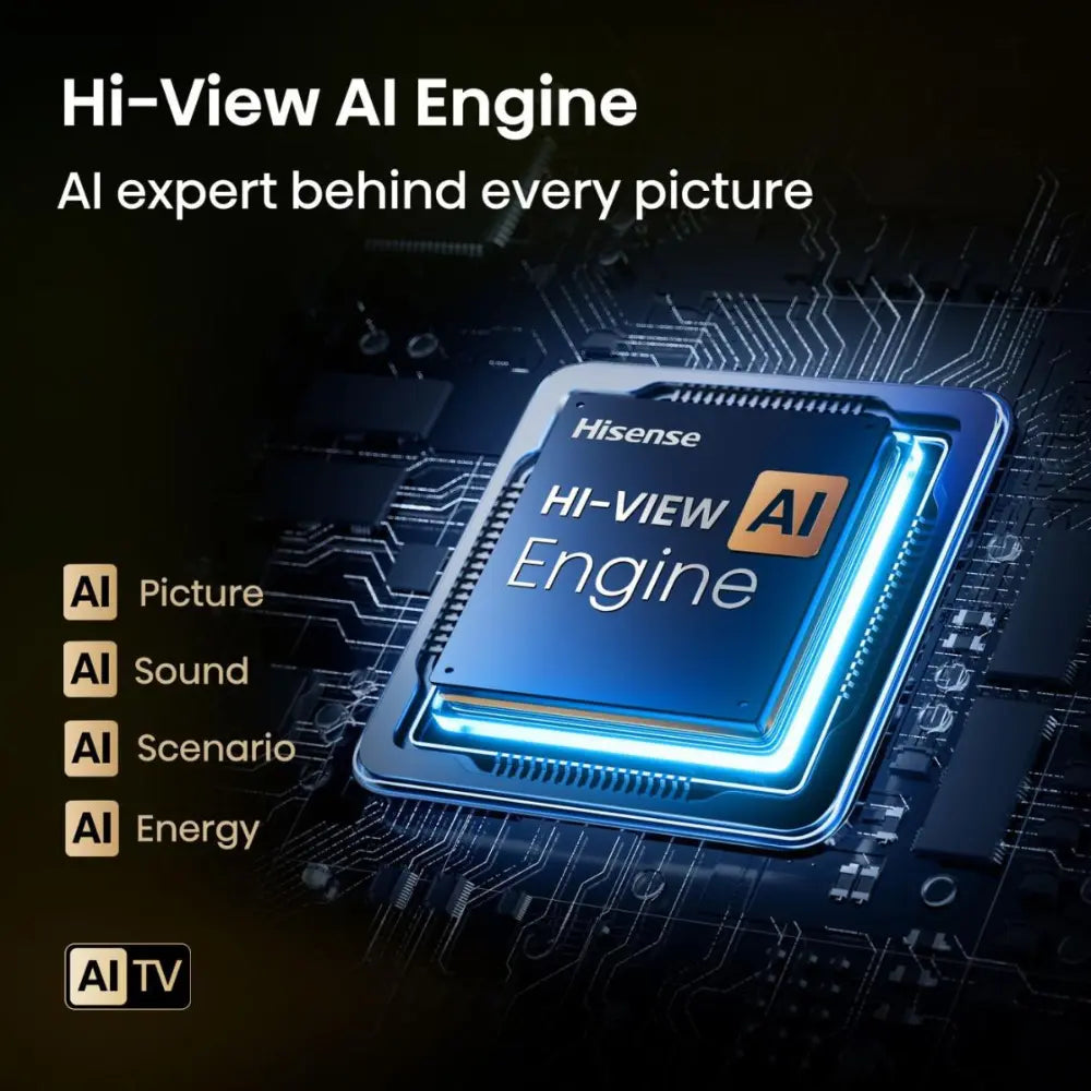 Hisense Hi-View AI Engine graphic for 4K HDR smart LED TV
