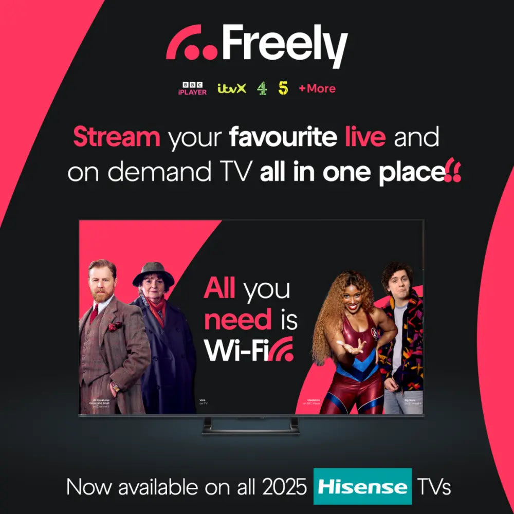 Hisense smart LED TV Freely streaming graphic with Wi-Fi TV callout