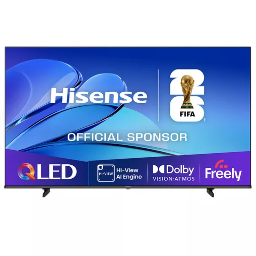 QLED 4K Smart AI TV with on-screen Hisense FIFA official sponsor graphic