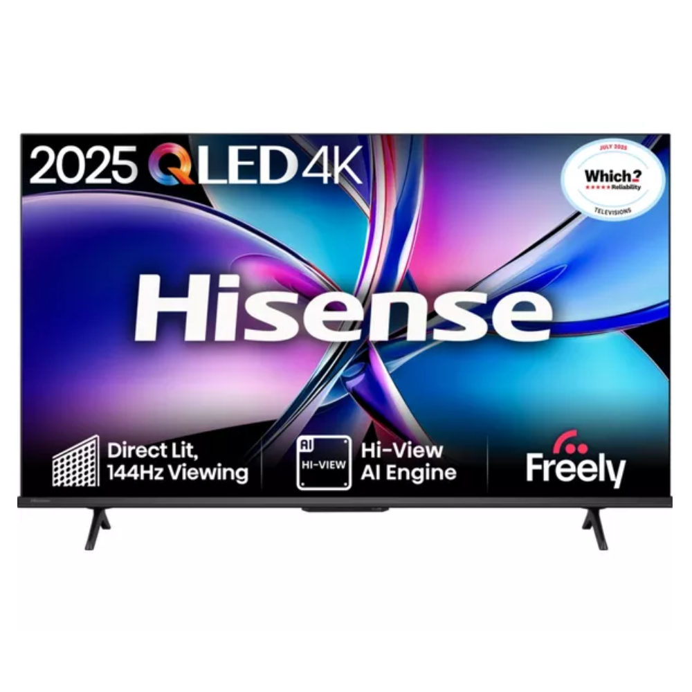 50-inch QLED 4K smart TV front view with 2025 QLED 4K and Freely badge