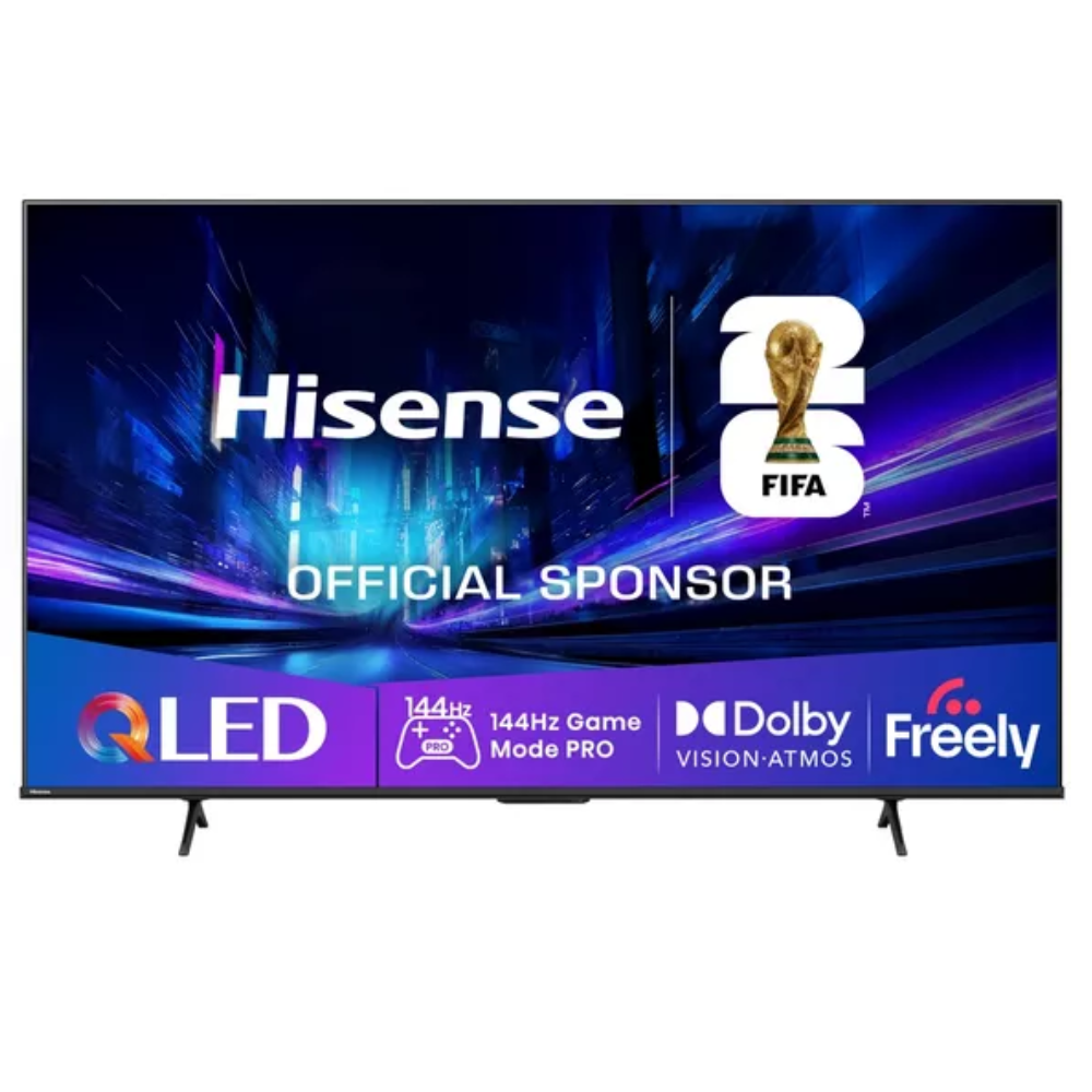 65" Hisense QLED 4K Smart TV with Freely, QLED and Dolby Vision logos on screen