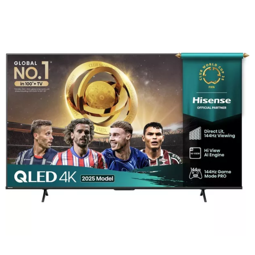 65" Hisense QLED 4K TV with Freely, QLED 4K 2025 Model banner on screen