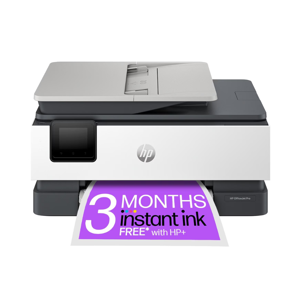 HP all-in-one wireless color inkjet printer with front display and paper tray