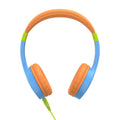 Kids on-ear wired headphones, blue and orange with green plug