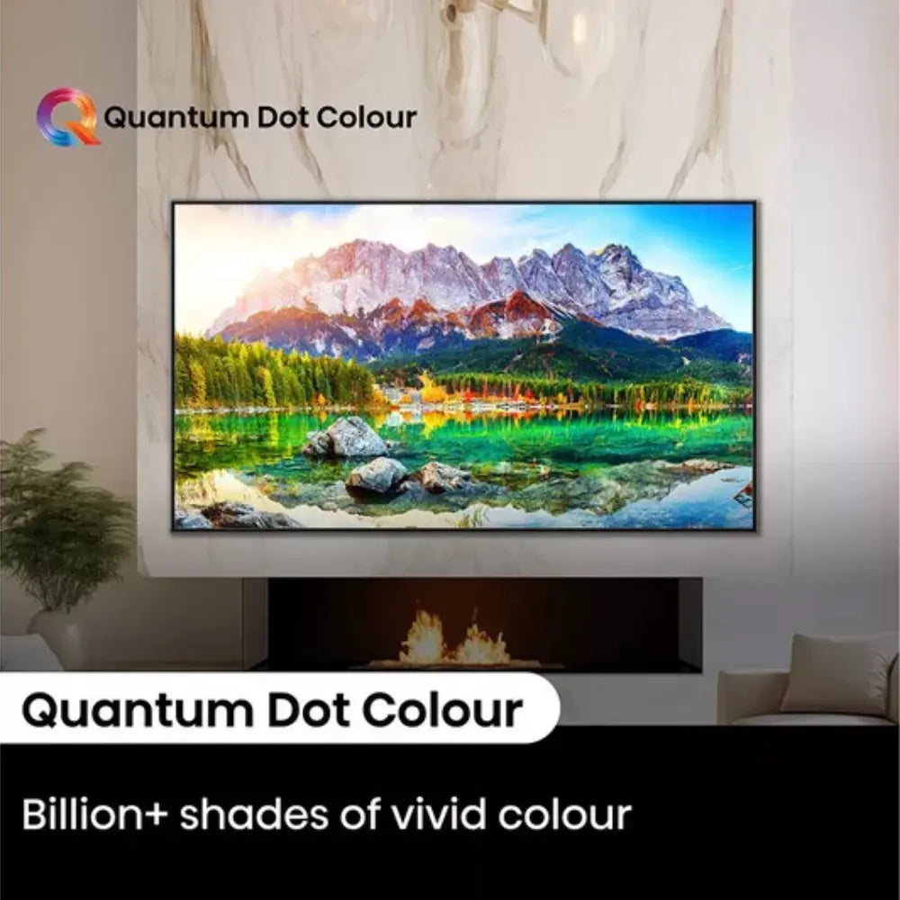 Hisense QLED smart TV displaying Quantum Dot Colour landscape on screen
