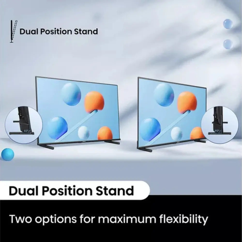 Hisense QLED smart TV with dual position stand diagram and screen graphics