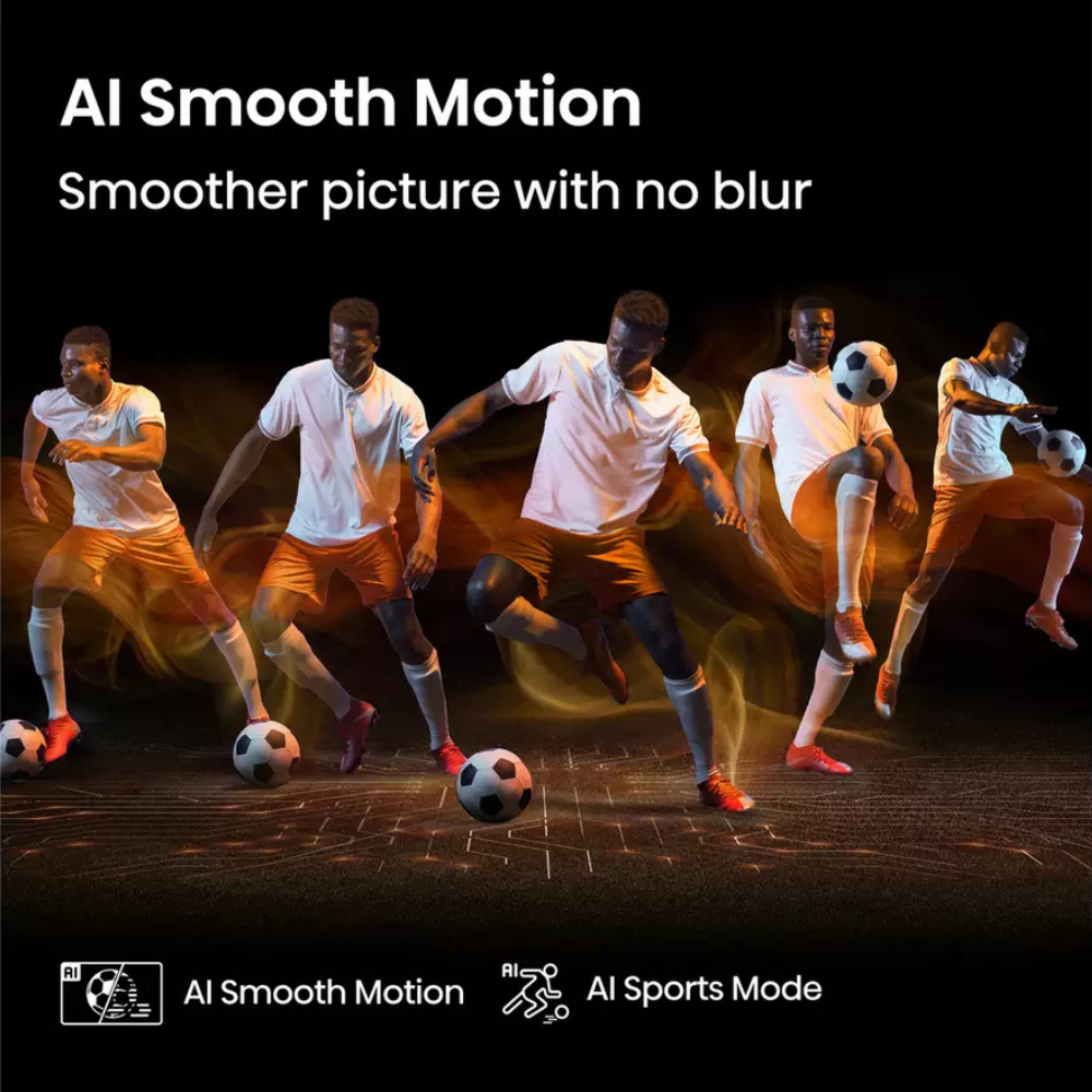 Hisense AI Smooth Motion TV showing soccer players in motion