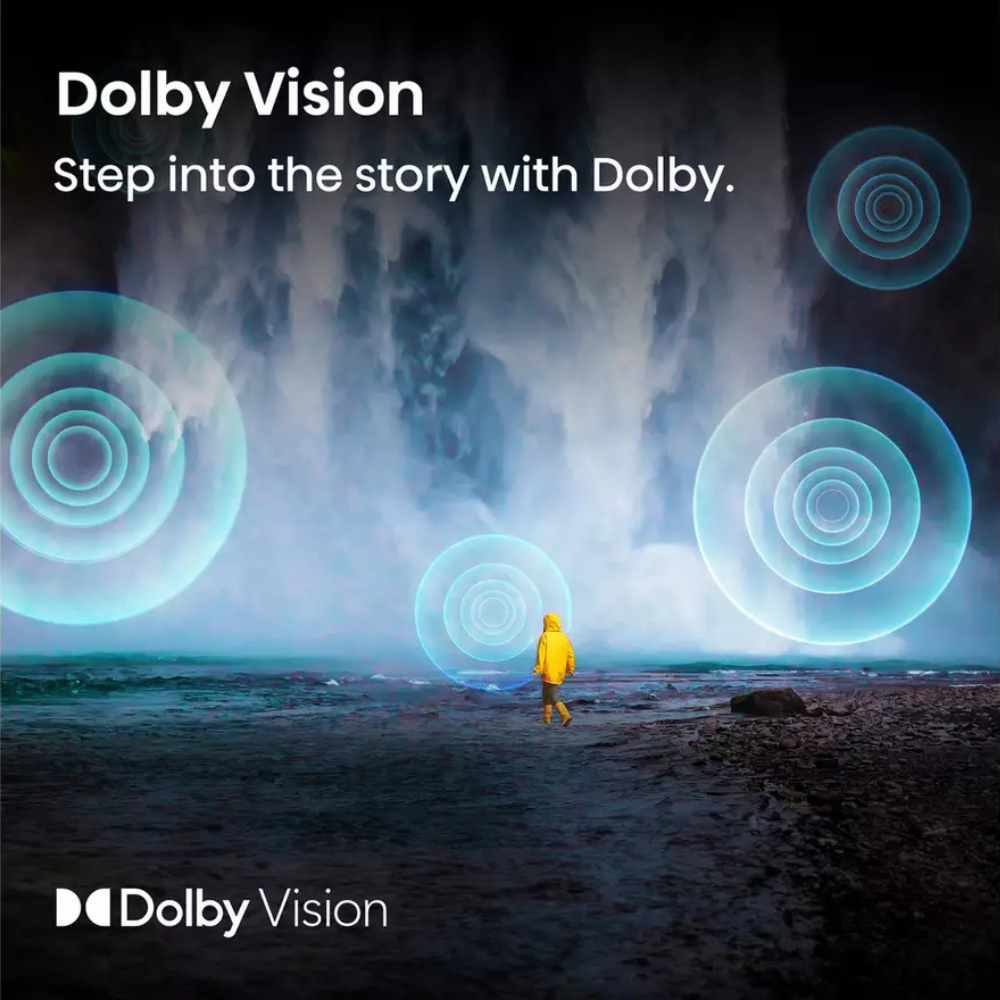 Hisense Dolby Vision TV with misty landscape and glowing circle effects