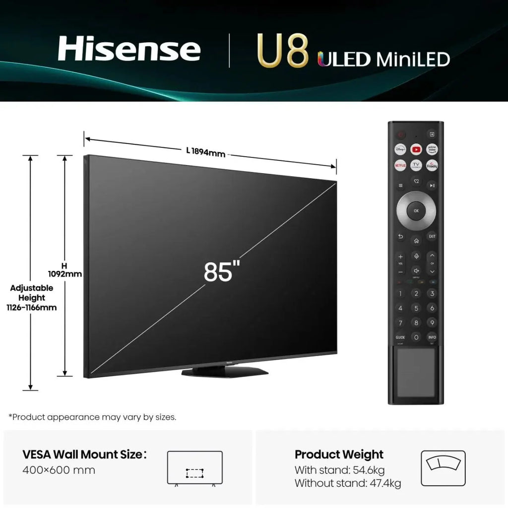 85-inch ULED MiniLED smart TV with remote control