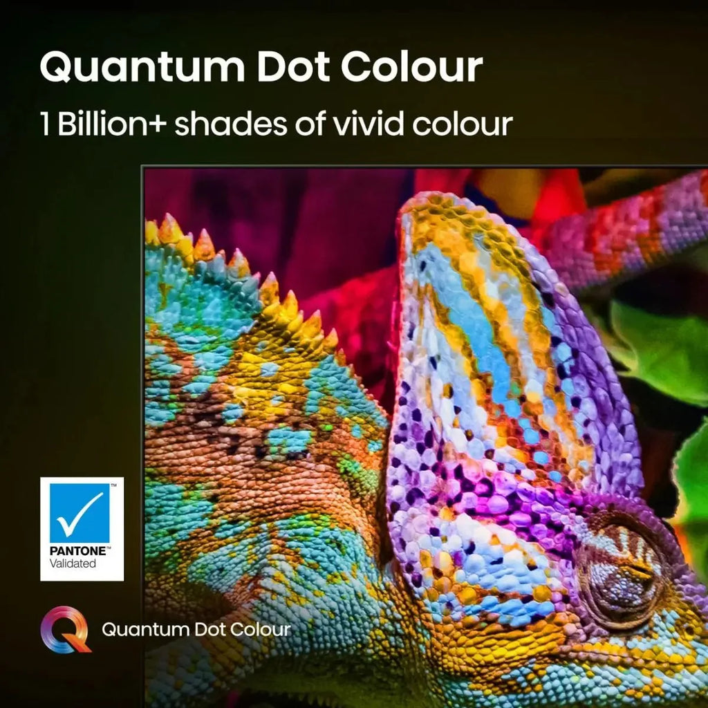 85-inch smart TV screen showing Quantum Dot Color vivid visuals