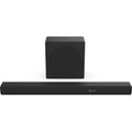 Compact soundbar with wireless subwoofer, black speaker bar and cube subwoofer