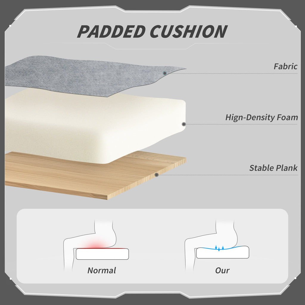 Padded grey seat cushion with layered foam and smooth upholstered cover