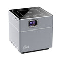 Gray ultra-portable smart LED projector cube with front lens and top control panel
