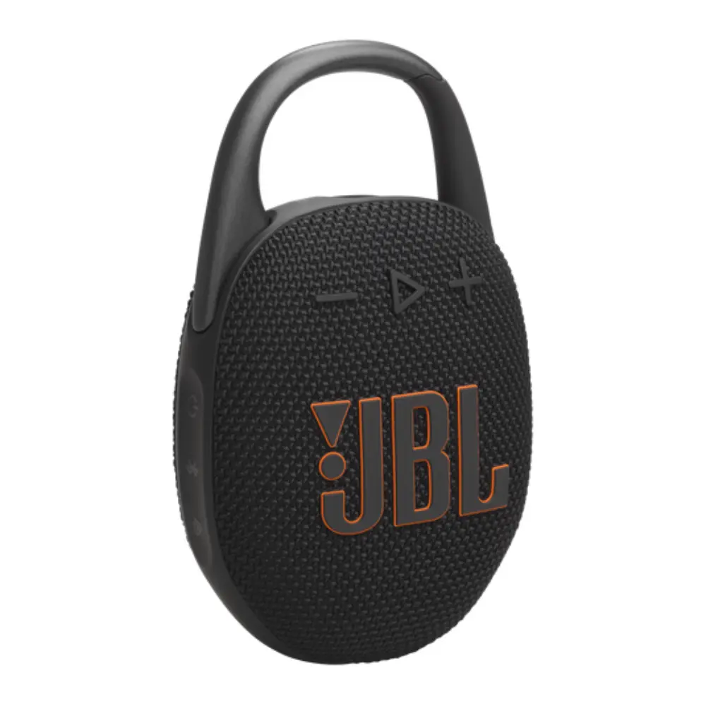 JBL Clip 5 portable Bluetooth speaker, black oval design with top carrying handle