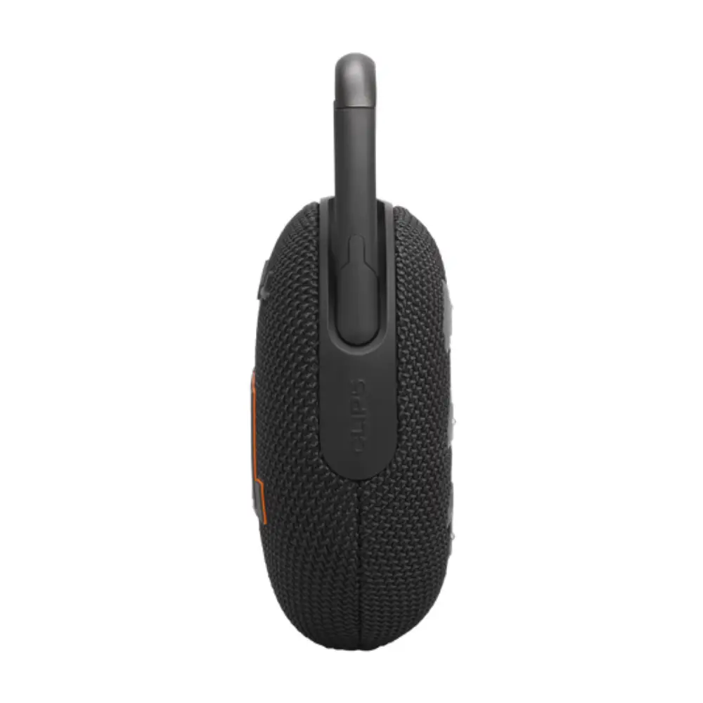 Black side profile of clip-style Bluetooth speaker with vertical control strip