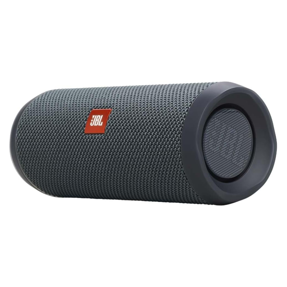 Portable JBL Flip Essential 2 Bluetooth speaker, dark fabric body with JBL logo.