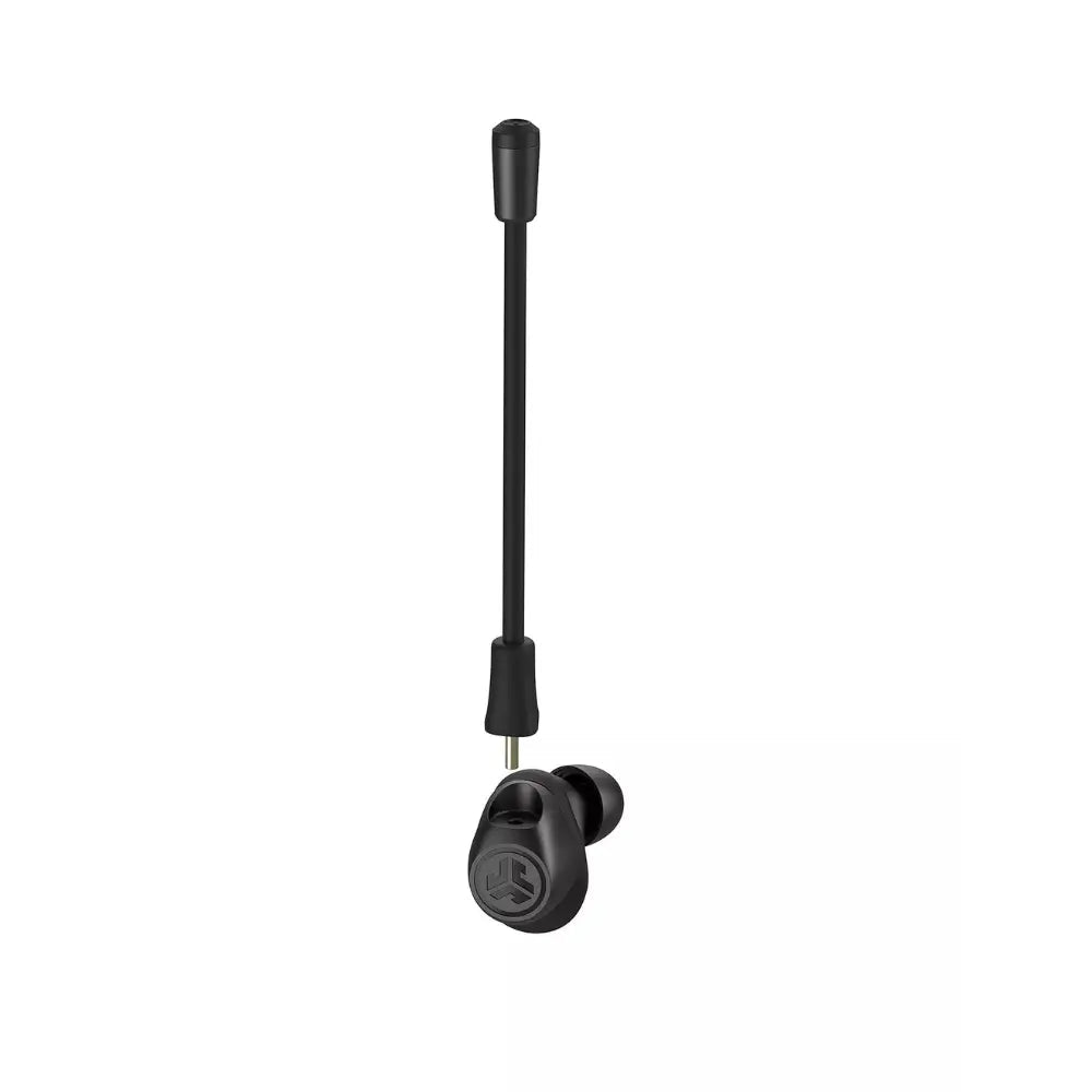 Black in-ear true wireless earbud with long stem and silicone eartip