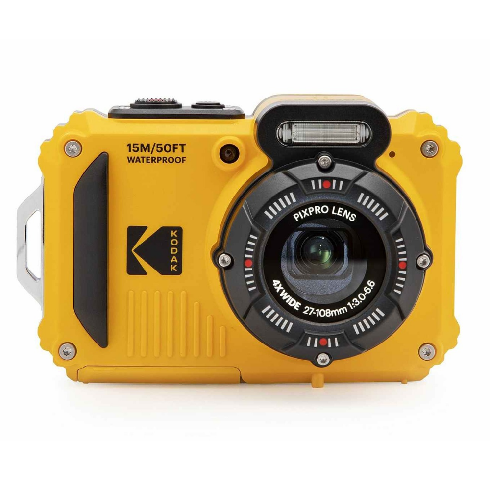 KODAK PIXPRO WPZ2 compact digital camera, yellow waterproof case, front zoom lens