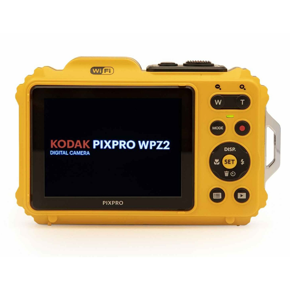 Compact digital camera back with LCD screen, Wi‑Fi label, and control buttons