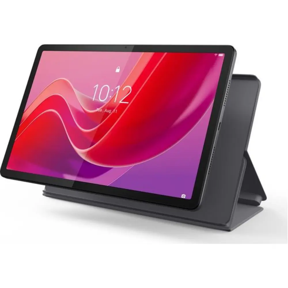 Luna Grey folio case for Lenovo 11-inch Tab M11 holding tablet in landscape stand