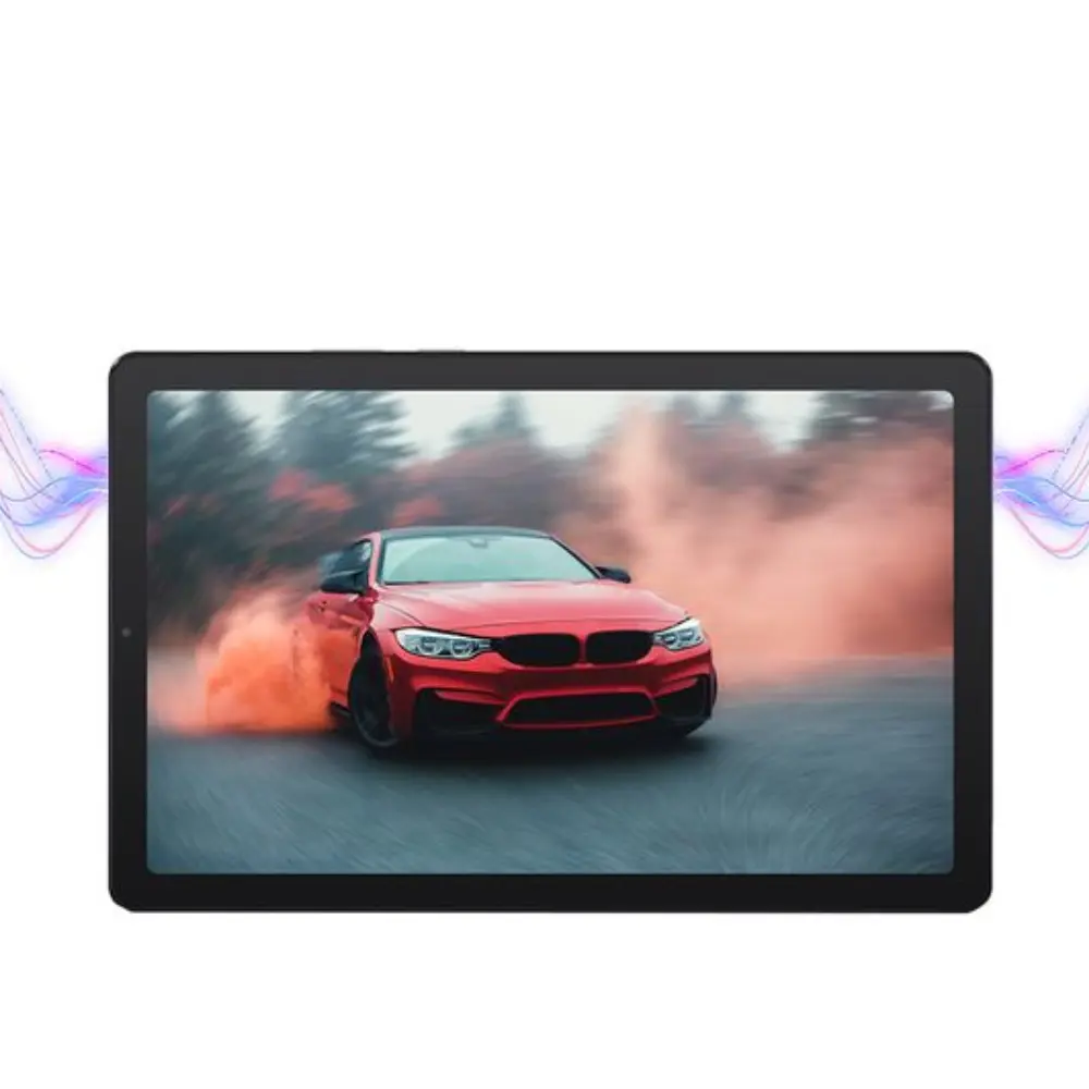 9-inch Lenovo tablet with arctic grey silicone case, horizontal screen with car video.
