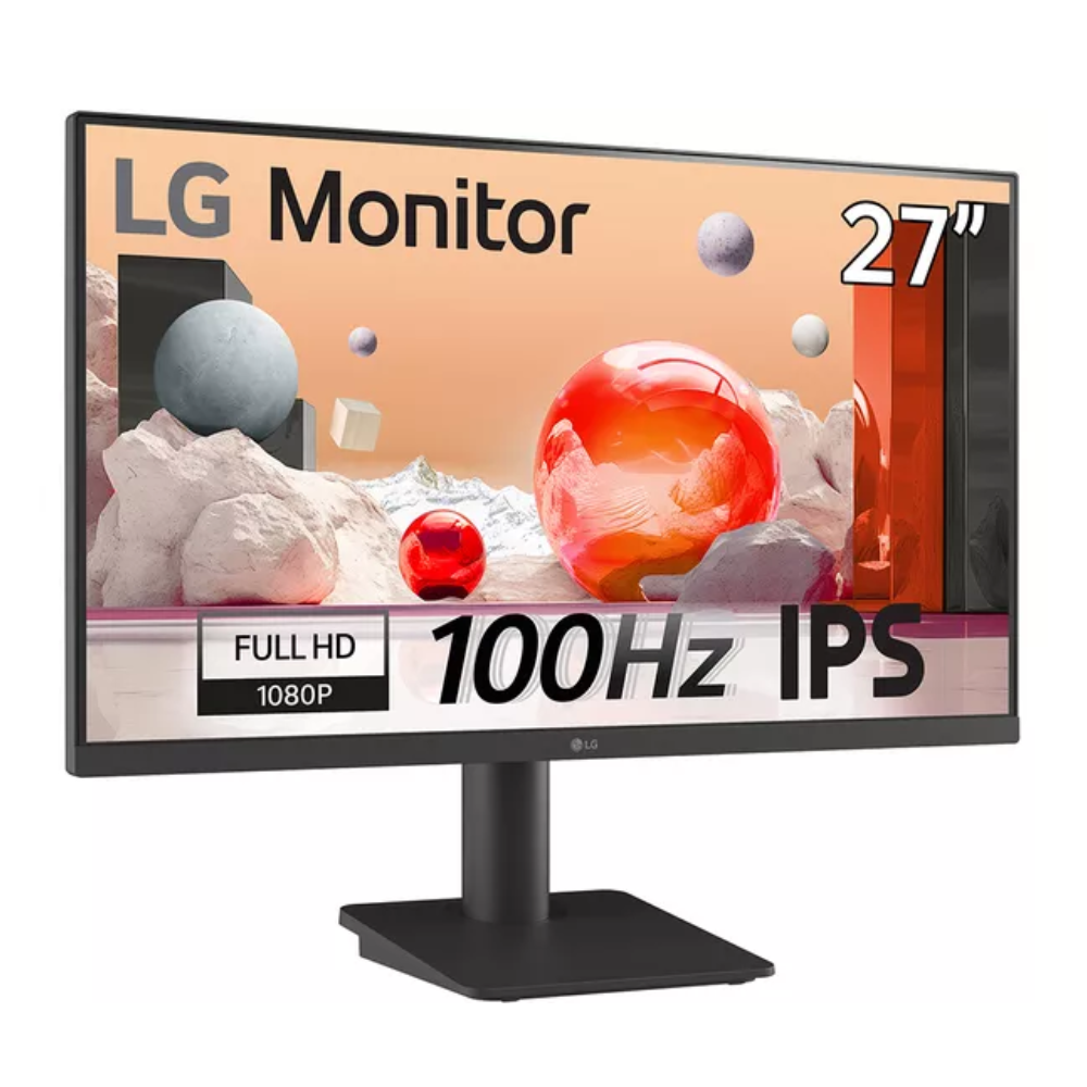 LG 27-inch IPS LCD monitor front view with Full HD 100Hz and black pedestal stand