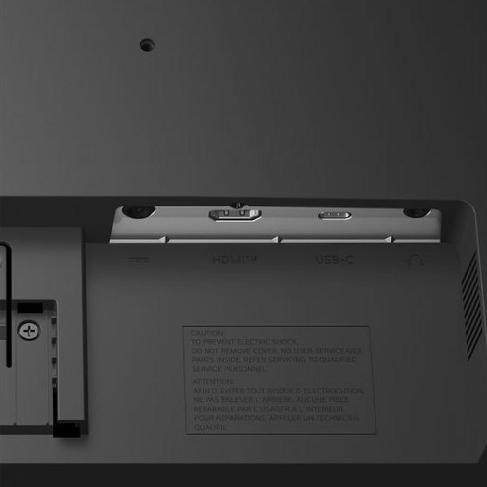 Monitor rear panel ports with HDMI and USB-C connectors