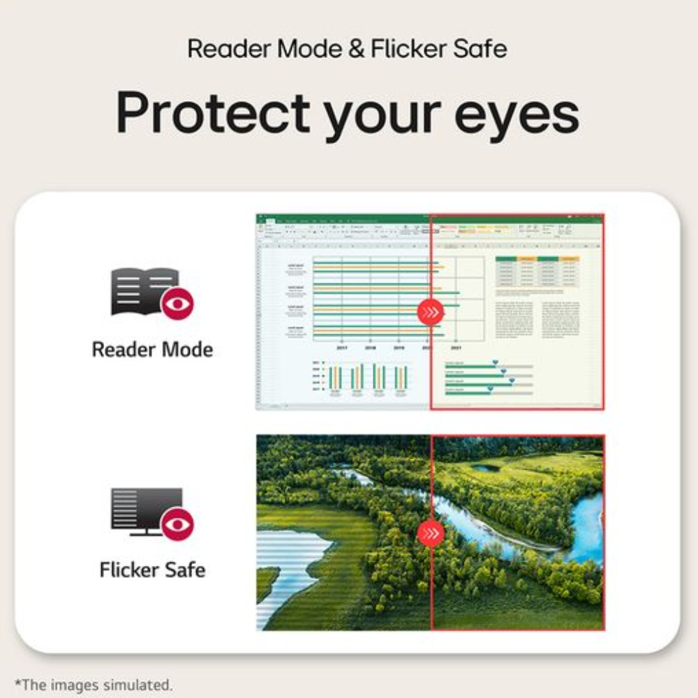 Monitor feature graphic for Reader Mode and Flicker Safe eye protection