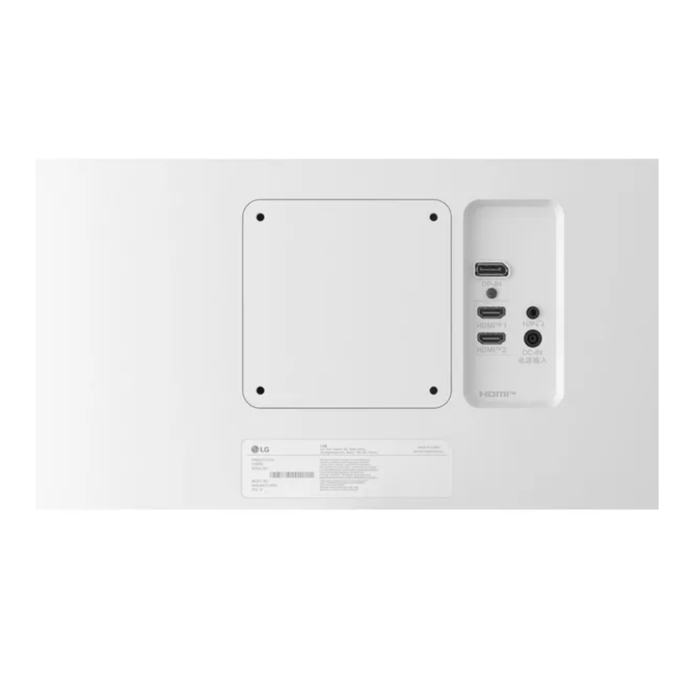 LG 27-inch monitor rear view with ports panel and VESA mounting holes
