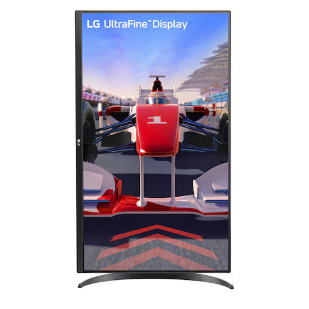 Black LG 32-inch 4K monitor with slim bezel and curved stand base