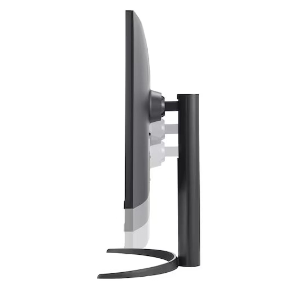 Black monitor side/back view with stand arm and circular base
