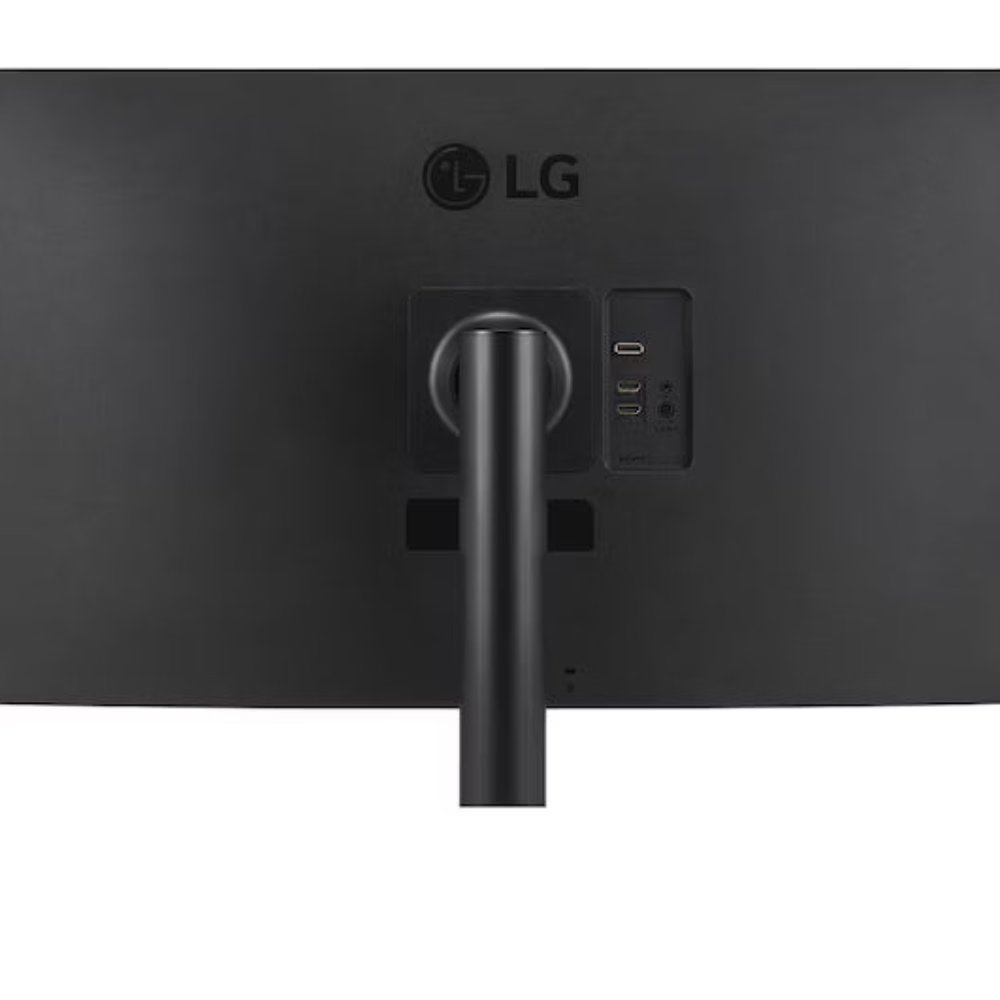 Black LG monitor back with port panel and vertical stand